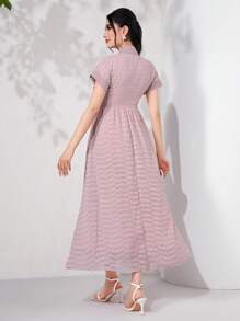 Modelyn Tie Neck Batwing Sleeve Dress - Dusty Pink - View 2