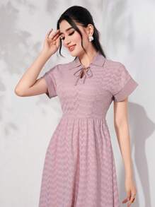 Modelyn Tie Neck Batwing Sleeve Dress - Dusty Pink - View 5