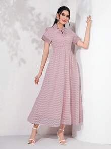 Modelyn Tie Neck Batwing Sleeve Dress - Dusty Pink - View 3
