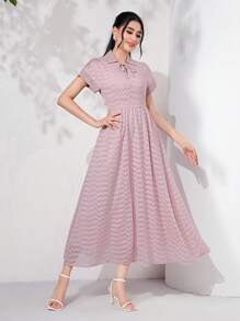 Modelyn Tie Neck Batwing Sleeve Dress - Dusty Pink - View 6