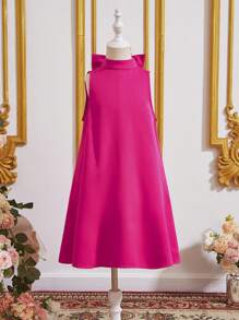 SHEIN Đầm bé gái Nơ sau màu trơn Dễ thương - Màu Hồng Tươi - Xem 2