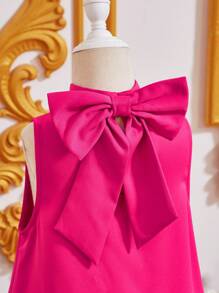 SHEIN Đầm bé gái Nơ sau màu trơn Dễ thương - Màu Hồng Tươi - Xem 5