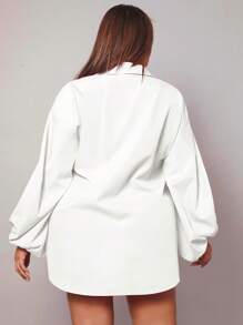 SHEIN SXY 大碼燈籠袖弧形下擺襯衫 - 白色 - 查看 2