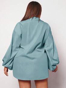 SHEIN SXY Áo sơ mi Plus Size Cao thấp Nút phía trước màu trơn Giải trí - Màu xanh Cadet - Xem 2