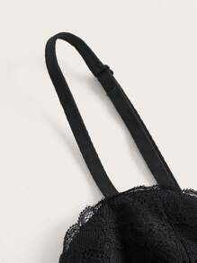 SHEIN ICON 格紋和字母圖案蕾絲拼接緊身吊帶洋裝 - 彩色 - 查看 3