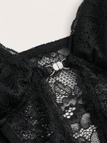 SHEIN ICON 格紋和字母圖案蕾絲拼接緊身吊帶洋裝 - 彩色 - 查看 4