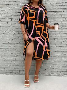 Breezaya Vestido camisero con estampado de dibujo - Negro - Ver 3