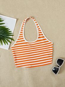 SHEIN EZwear 條紋印花掛脖上衣