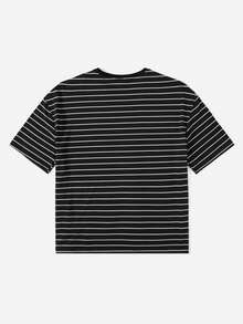 SHEIN EZwear Áo thun nữ Đắp vá Lá thư Sọc Giải trí - màu đen - Xem 2