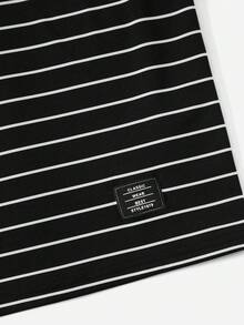 SHEIN EZwear Áo thun nữ Đắp vá Lá thư Sọc Giải trí - màu đen - Xem 5