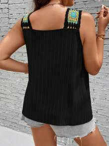 SHEIN LUNE 大碼印花寬肩帶上衣 - 黑色 - 查看 2