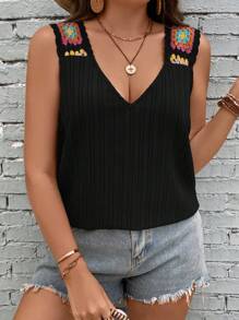 SHEIN LUNE 大碼印花寬肩帶上衣 - 黑色 - 查看 5