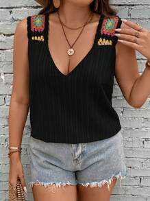 SHEIN LUNE 大碼印花寬肩帶上衣 - 黑色 - 查看 6