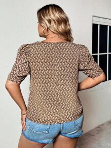 SHEIN LUNE 大碼滿版印花泡泡袖襯衫 - 彩色 - 查看 2