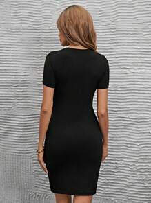 SHEIN LUNE Figure Graphic Bodycon Dress - Black - View 3