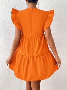 SHEIN Frenchy 素色荷葉邊娃娃裙 - 橘色 - 查看 2