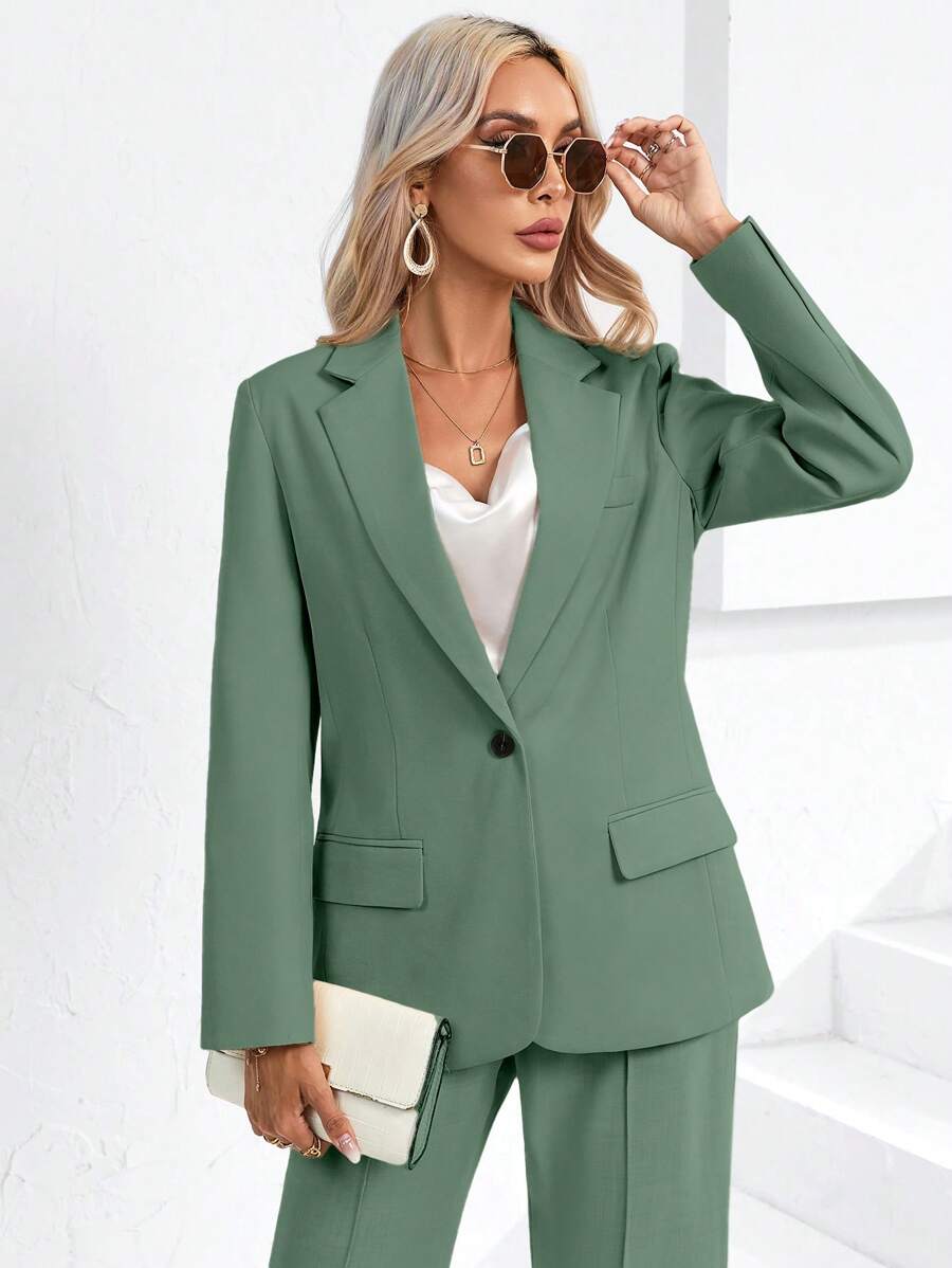 SHEIN BIZwear Blazer unicolor con botón ropa de trabajo - Verde - Ver 1