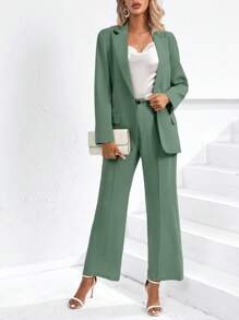 SHEIN BIZwear Blazer unicolor con botón ropa de trabajo - Verde - Ver 4
