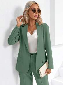 SHEIN BIZwear Blazer unicolor con botón ropa de trabajo - Verde - Ver 5