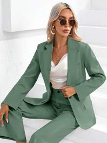 SHEIN BIZwear Blazer unicolor con botón ropa de trabajo - Verde - Ver 6