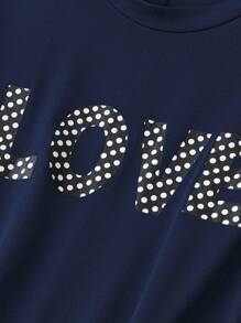 SHEIN LUNE Vestido estilo camiseta con estampado de letra - Azul Marino - Ver 3