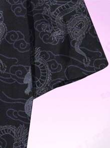 ROMWE MEN Anime 男士龍印花襯衫 - 黑色 - 查看 3