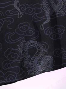 ROMWE MEN Anime 男士龍印花襯衫 - 黑色 - 查看 5