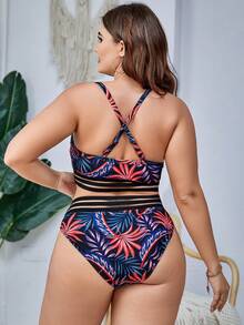 Conjunto De Bikini Con Parte Delantera Torcida Y Estampado Tropical De Talla Grande Playa De Verano - Multicolor - Ver 2