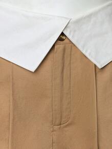 SHEIN Unity Tương phản Gập eo Chân Váy xếp ly - Màu Khaki - Xem 4