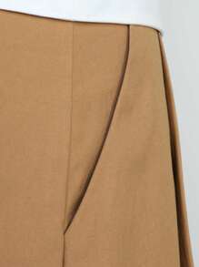 SHEIN Unity Tương phản Gập eo Chân Váy xếp ly - Màu Khaki - Xem 8