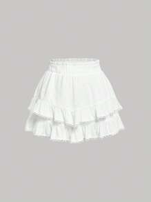SHEIN X ELOISA & ORSON SHEIN MOD Shorts de cintura con volante ribete con encaje bajo con fruncido