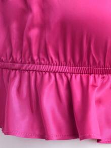 Hauture Ruffle Hem Tie Front Satin Crop Top