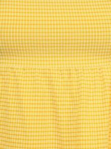 Hauture Váy yếm hở lưng có nơ xếp lớp Gingham - Màu vàng - Xem 7