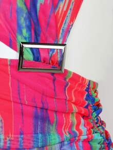 Hauture 抽象印花系带露背紧身吊带连衣裙 - 彩色 - 查看 7