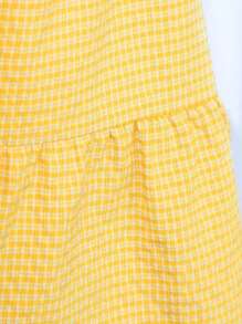 Hauture Váy yếm hở lưng có nơ xếp lớp Gingham - Màu vàng - Xem 8