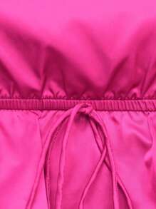 Hauture Ruffle Hem Tie Front Satin Crop Top