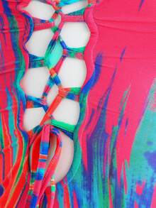 Hauture 抽象印花系带露背紧身吊带连衣裙 - 彩色 - 查看 8