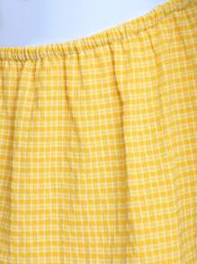 Hauture Váy yếm hở lưng có nơ xếp lớp Gingham - Màu vàng - Xem 6