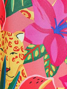 SHEIN VCAY 熱帶圖案泡泡袖洋裝 - 彩色 - 查看 6