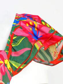 Travachic Tropical Print Cut Out Waist Ruffle Hem Dress Hawaiian Dress - Multicolor - View 7