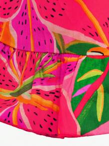 Travachic Tropical Print Cut Out Waist Ruffle Hem Dress Hawaiian Dress - Multicolor - View 8