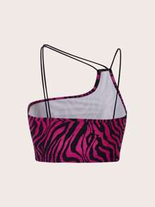 SHEIN ICON 斑馬紋不對稱領短款上衣 - 玫紅色 - 查看 2