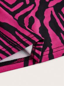 SHEIN ICON 斑馬紋不對稱領短款上衣 - 玫紅色 - 查看 3