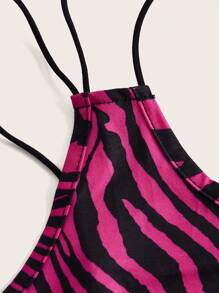 SHEIN ICON 斑馬紋不對稱領短款上衣 - 玫紅色 - 查看 4