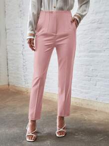 SHEIN BIZwear Solid Slant Pocket Pants - Pink - View 1