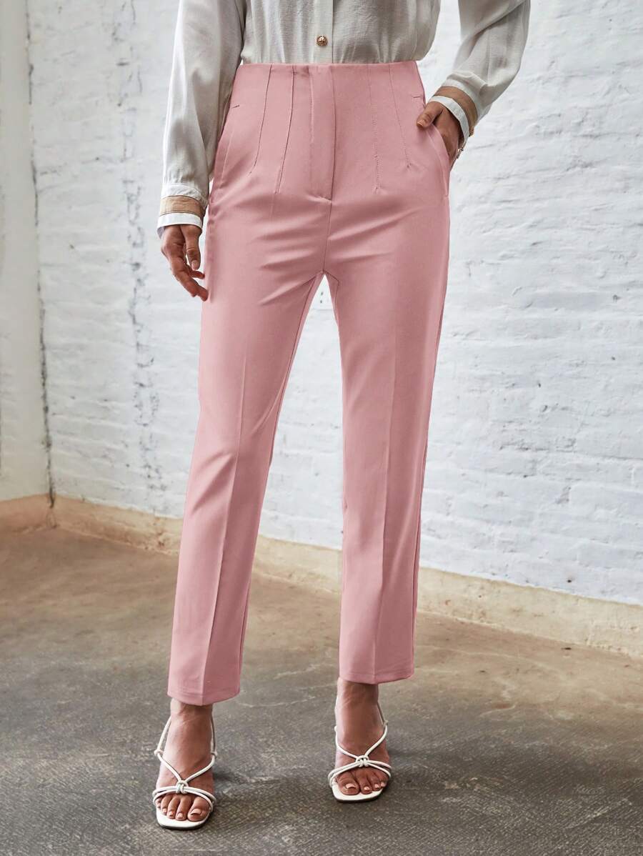 SHEIN BIZwear Solid Slant Pocket Pants - Pink - View 1