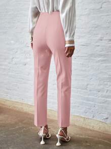 SHEIN BIZwear Solid Slant Pocket Pants - Pink - View 2