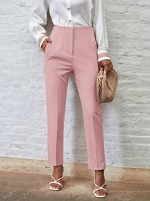 SHEIN BIZwear Solid Slant Pocket Pants - Pink - View 3
