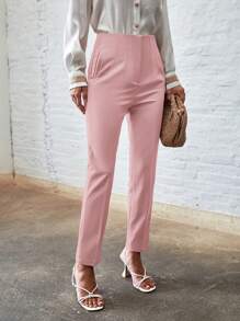 SHEIN BIZwear Solid Slant Pocket Pants - Pink - View 4