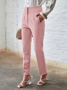 SHEIN BIZwear Solid Slant Pocket Pants - Pink - View 5